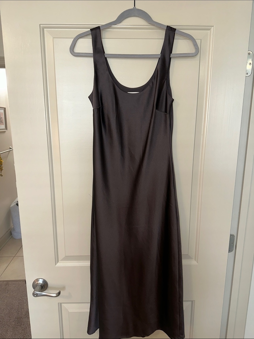Classic Brown Satin Maxi Slip Dress - Timeless Tank Silhouette